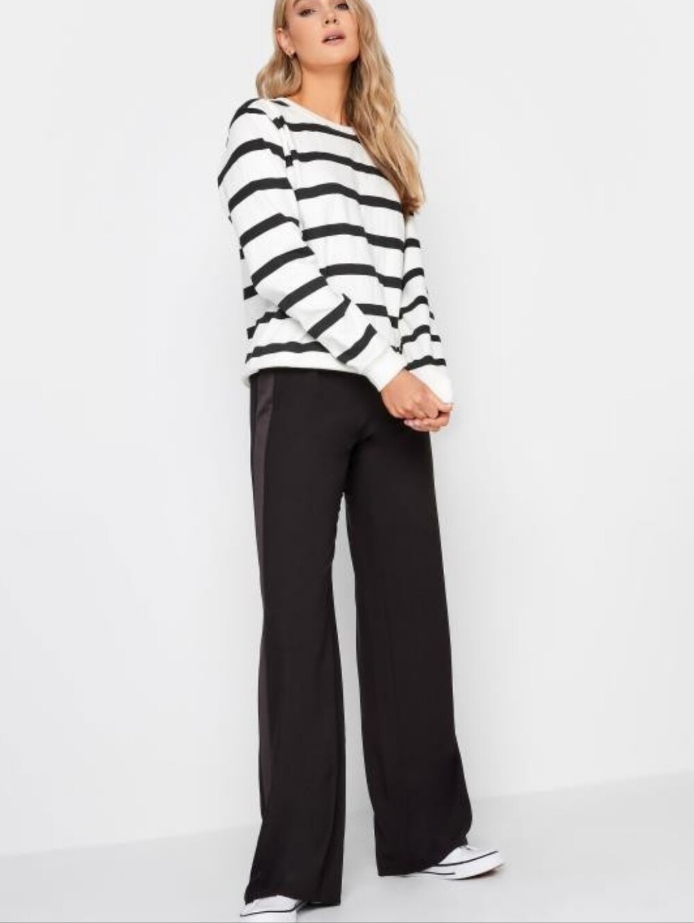 Long Tall Sally Black Tuxedo Style Wide Leg Trousers Side Satin Stripe US 18 New